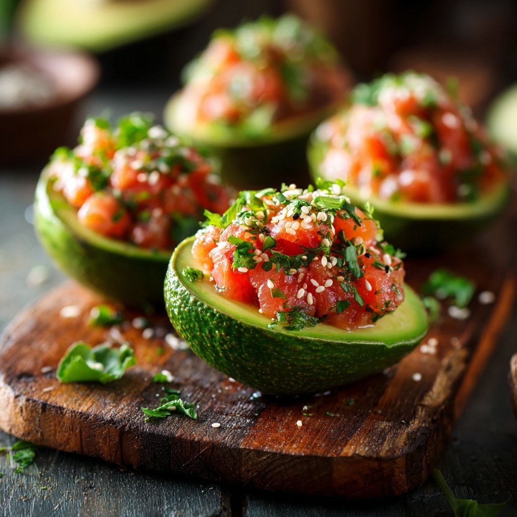 Stuffed Avocado with Salmon Tartar